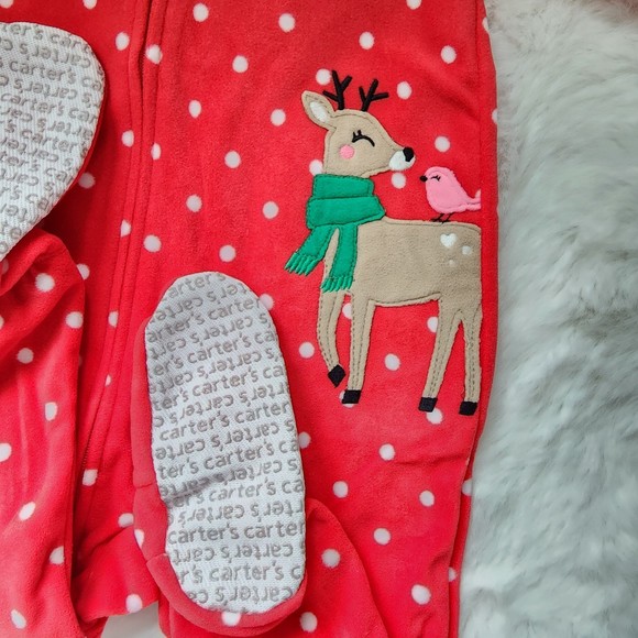 Carter's One Piece Red Fleece Reindeer Grippy Sole Onesie 18M NWT - Picture 3 of 6